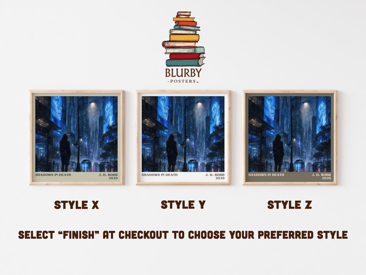 Shadows In Death literary print in frame leaning in hallway – crime wall art