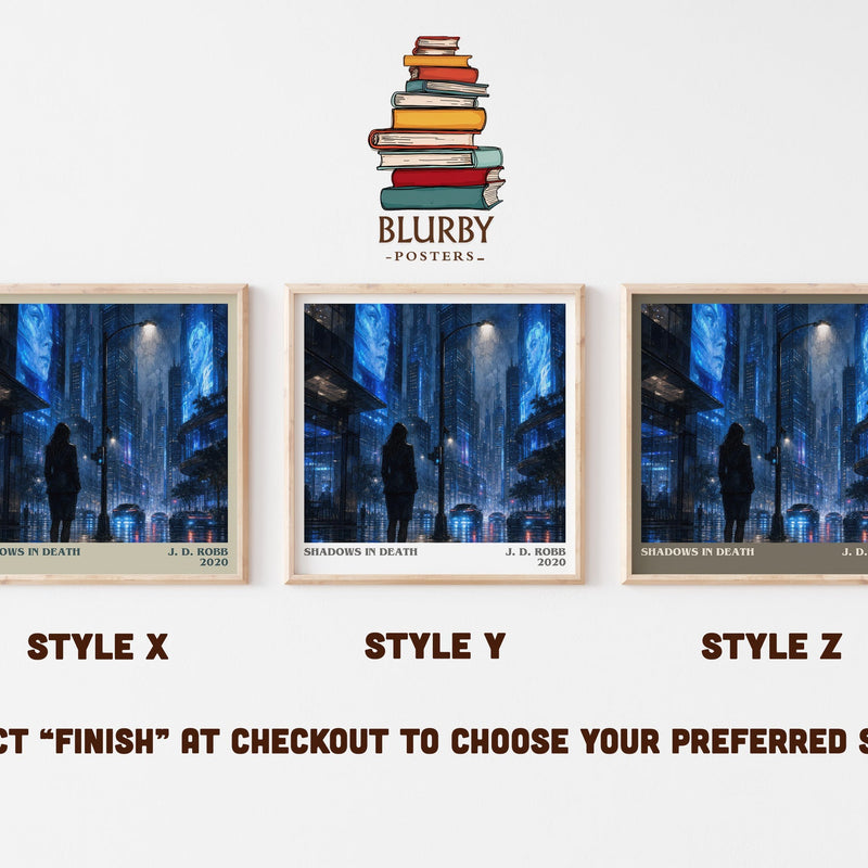 Shadows In Death literary print in frame leaning in hallway – crime wall art
