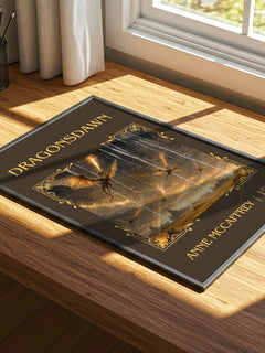 Dragonsdawn Classic Book Art Print by Anne McCaffrey – print on a sunlit desk