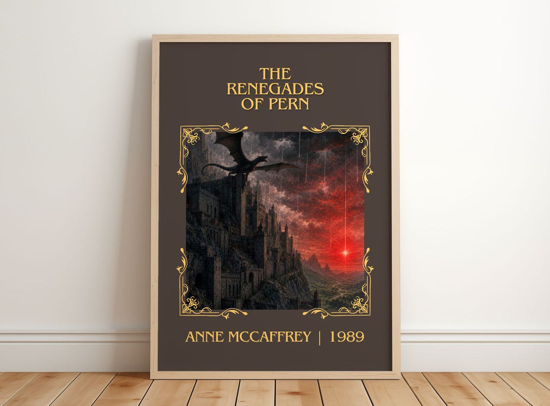 The Renegades of Pern Classic Book Art Print by Anne McCaffrey – framed print leaning on a wooden floor