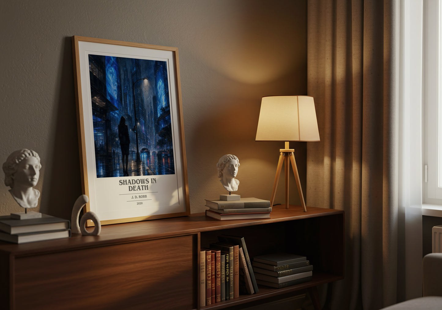 Shadows In Death book cover book poster framed on wall – crime wall art