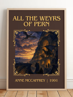 All the Weyrs of Pern Classic Book Art Print by Anne McCaffrey – framed print leaning on a wooden floor