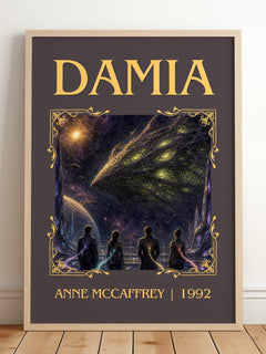 Damia Classic Book Art Print by Anne McCaffrey – framed print leaning on a wooden floor