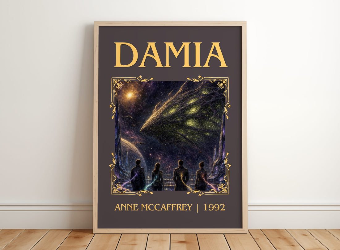 Damia Classic Book Art Print by Anne McCaffrey – framed print leaning on a wooden floor
