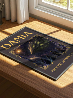 Damia Classic Book Art Print by Anne McCaffrey – print on a sunlit desk