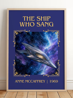 The Ship Who Sang Classic Book Art Print by Anne McCaffrey – framed print leaning on a wooden floor