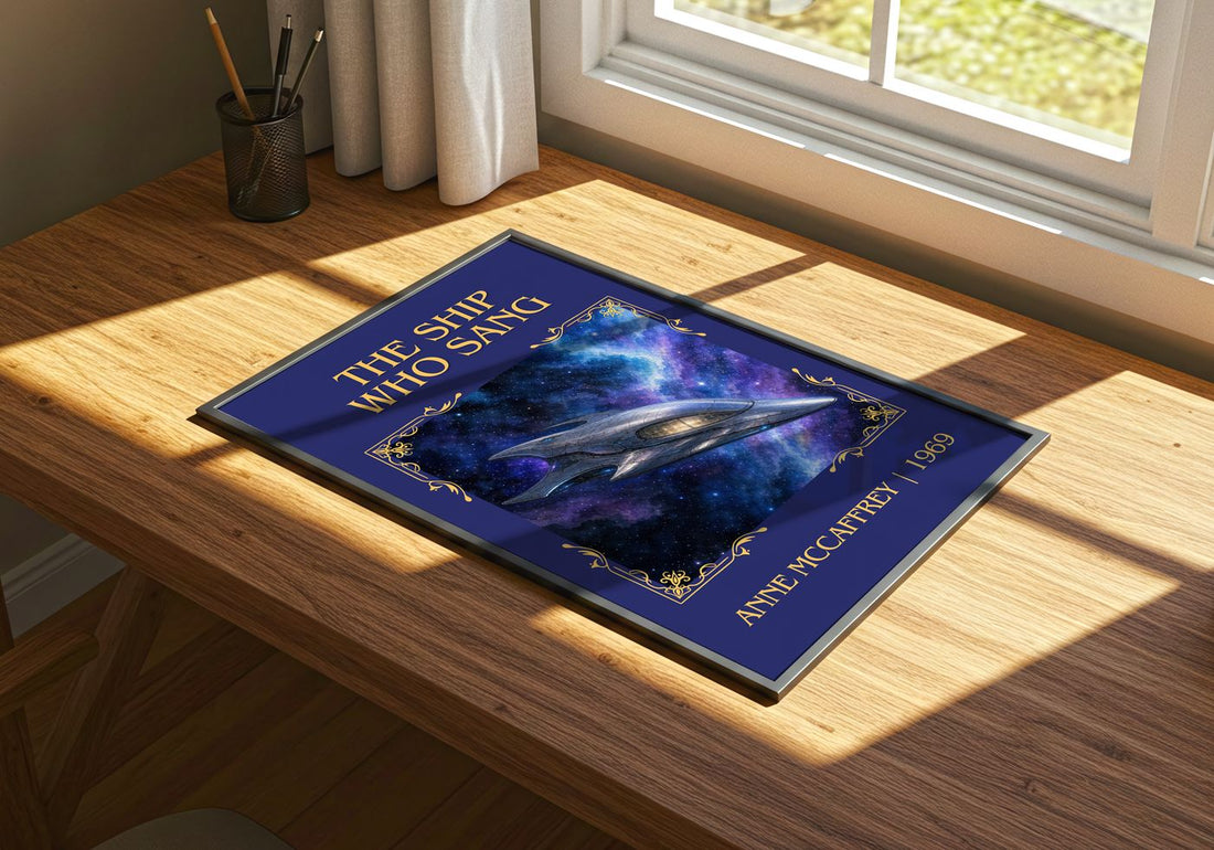 The Ship Who Sang Classic Book Art Print by Anne McCaffrey – print on a sunlit desk