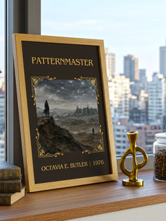 Patternmaster Classic Book Art Print by Octavia E. Butler – framed print on a city-view windowsill