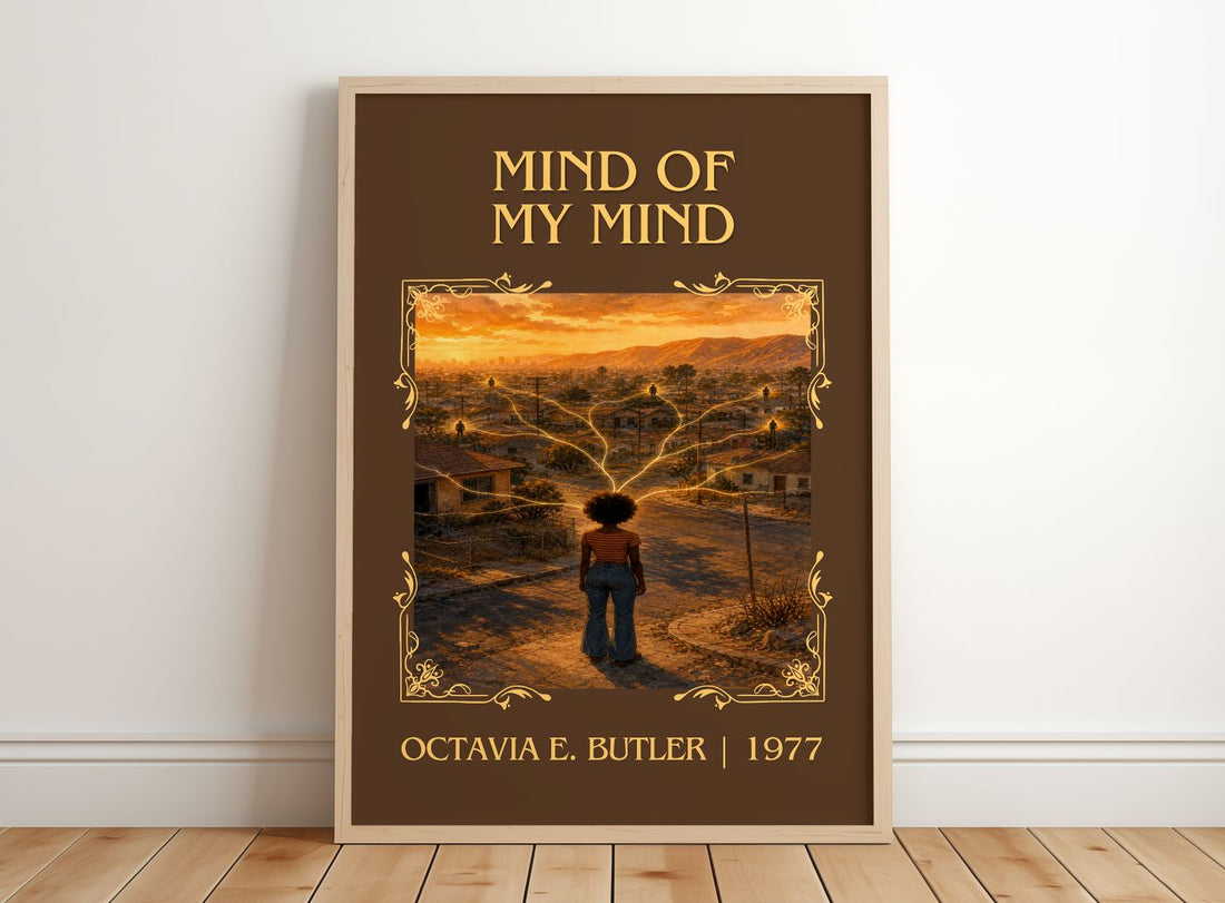 Mind of My Mind Classic Book Art Print by Octavia E. Butler – framed print leaning on a wooden floor