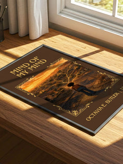Mind of My Mind Classic Book Art Print by Octavia E. Butler – print on a sunlit desk