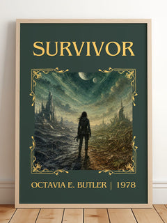 Survivor Classic Book Art Print by Octavia E. Butler – framed print leaning on a wooden floor