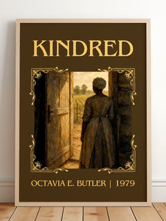 Kindred Classic Book Art Print by Octavia E. Butler – framed print leaning on a wooden floor