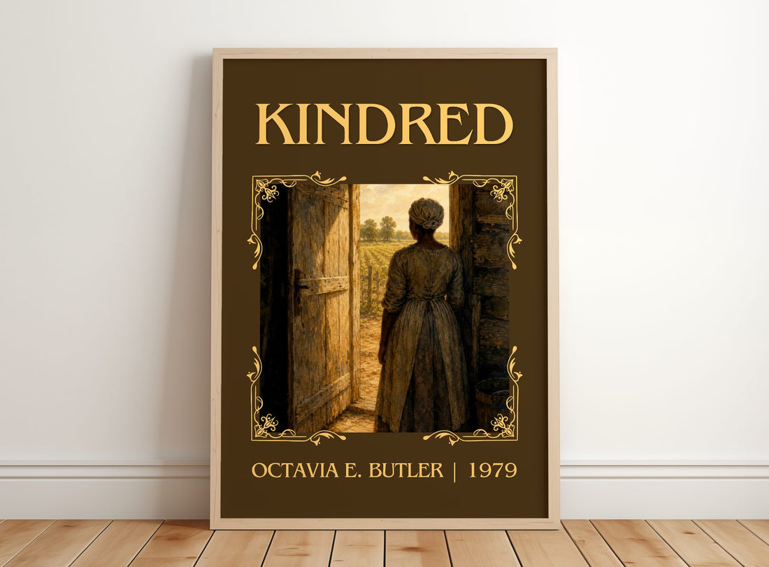Kindred Classic Book Art Print by Octavia E. Butler – framed print leaning on a wooden floor