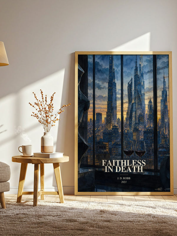 Faithless In Death watercolour print in frame leaning in hallway – mystery wall art