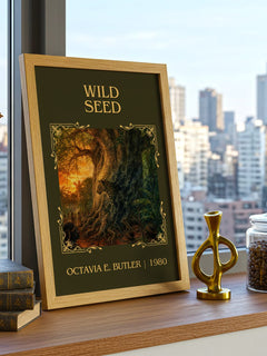 Wild Seed Classic Book Art Print by Octavia E. Butler – framed print on a city-view windowsill