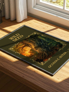 Wild Seed Classic Book Art Print by Octavia E. Butler – print on a sunlit desk