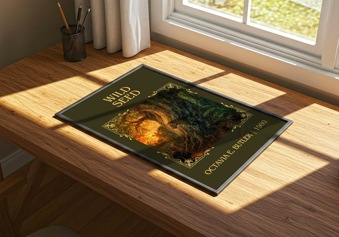Wild Seed Classic Book Art Print by Octavia E. Butler – print on a sunlit desk