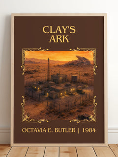 Clay's Ark Classic Book Art Print by Octavia E. Butler – framed print leaning on a wooden floor