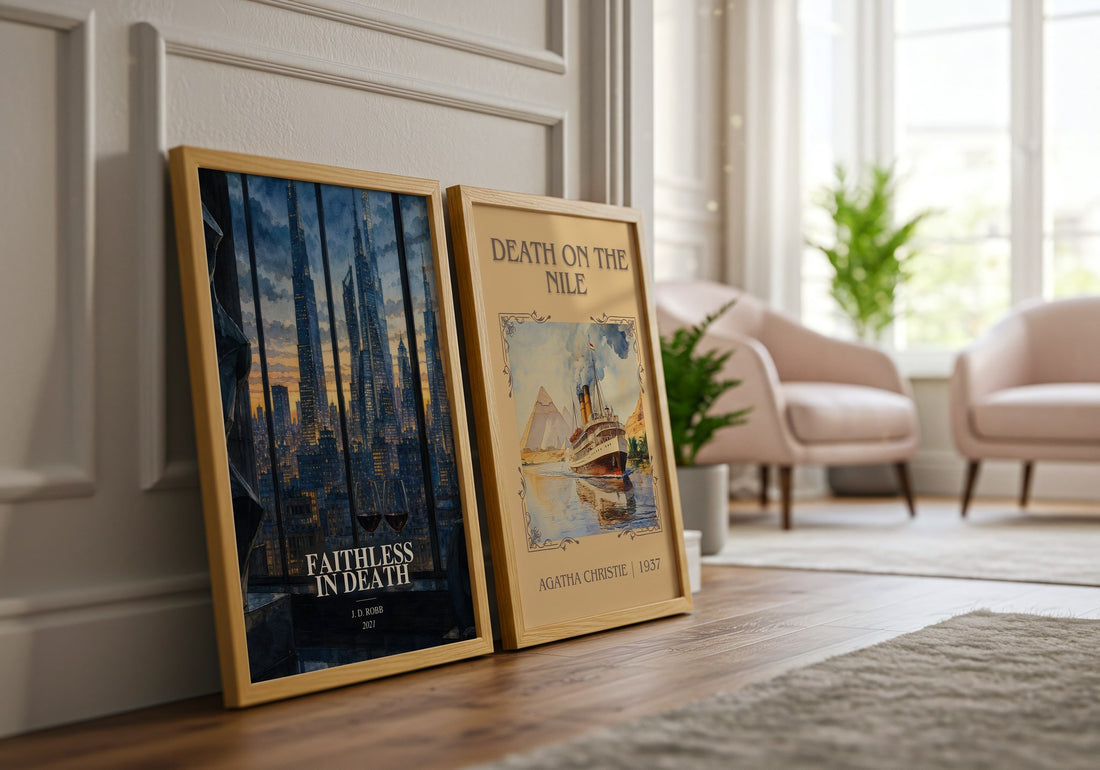 Faithless In Death watercolour print framed by window – literary home decor