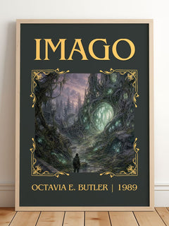 Imago Classic Book Art Print by Octavia E. Butler – framed print leaning on a wooden floor