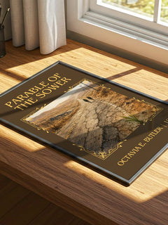 Parable of the Sower Classic Book Art Print by Octavia E. Butler – print on a sunlit desk