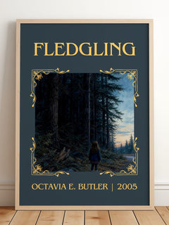 Fledgling Classic Book Art Print by Octavia E. Butler – framed print leaning on a wooden floor