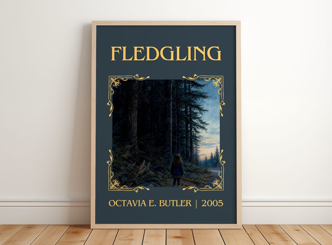 Fledgling Classic Book Art Print by Octavia E. Butler – framed print leaning on a wooden floor