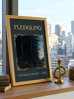 Fledgling Classic Book Art Print by Octavia E. Butler – framed print on a city-view windowsill