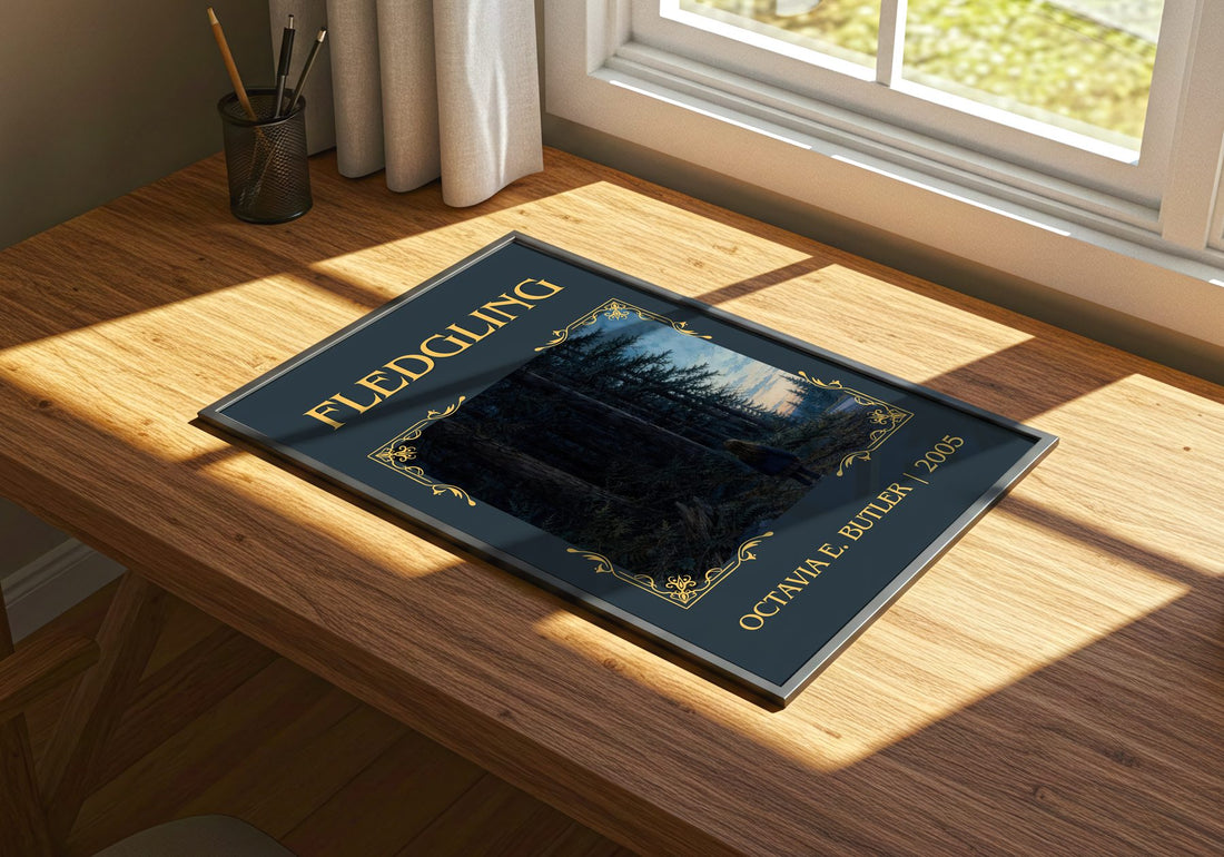 Fledgling Classic Book Art Print by Octavia E. Butler – print on a sunlit desk
