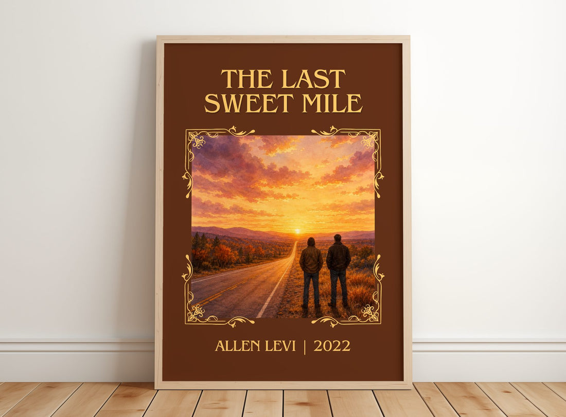 The Last Sweet Mile Classic Book Art Print by Allen Levi – framed print leaning on a wooden floor