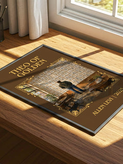 Theo of Golden Classic Book Art Print by Allen Levi – print on a sunlit desk