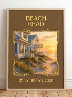 Beach Read Classic Book Art Print by Emily Henry – framed print leaning on a wooden floor