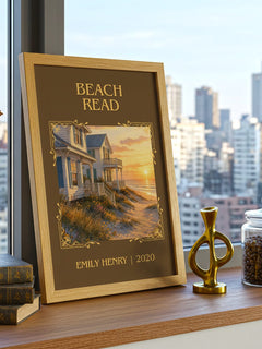 Beach Read Classic Book Art Print by Emily Henry – framed print on a city-view windowsill