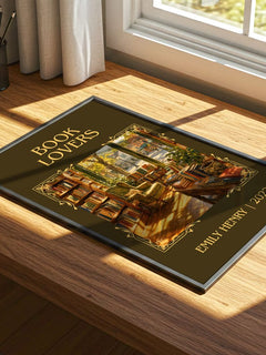Book Lovers Classic Book Art Print by Emily Henry – print on a sunlit desk