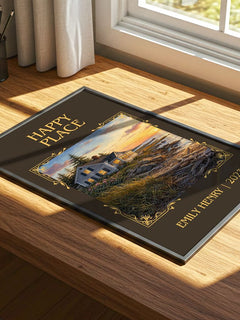 Happy Place Classic Book Art Print by Emily Henry – print on a sunlit desk