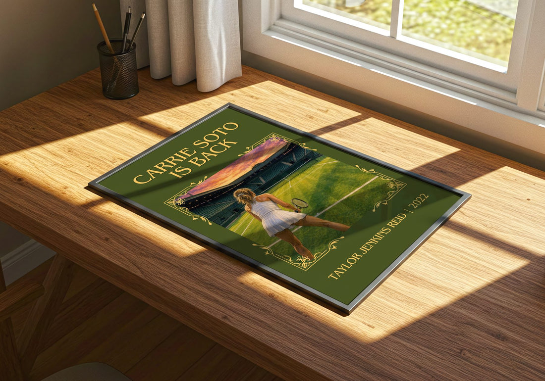 Carrie Soto Is Back Classic Book Art Print by Taylor Jenkins Reid – print on a sunlit desk