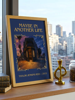 Maybe in Another Life Classic Book Art Print by Taylor Jenkins Reid – framed print on a city-view windowsill