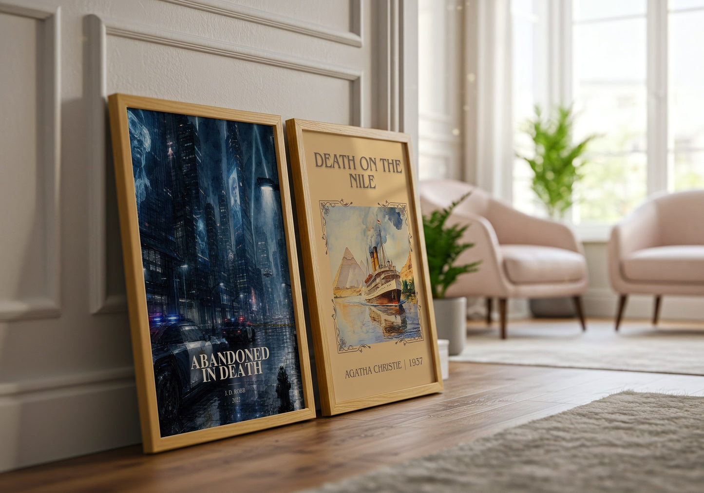 Abandoned In Death watercolour print framed by window – literary home decor
