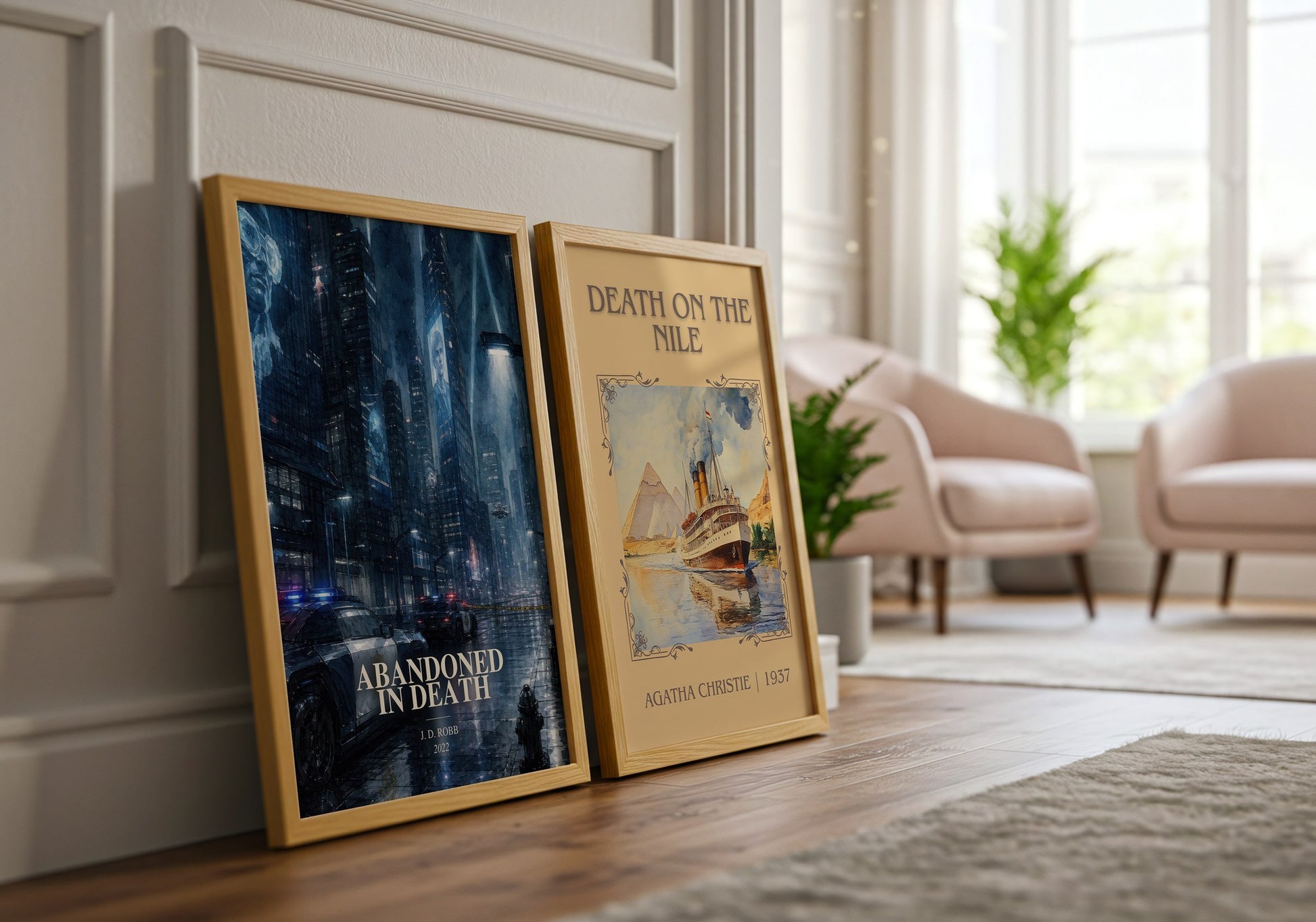 Abandoned In Death watercolour print framed by window – literary home decor