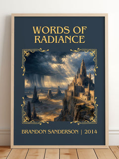 Words of Radiance Classic Book Art Print by Brandon Sanderson – framed print leaning on a wooden floor