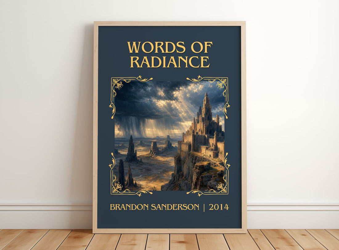 Words of Radiance Classic Book Art Print by Brandon Sanderson – framed print leaning on a wooden floor