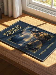 Words of Radiance Classic Book Art Print by Brandon Sanderson – print on a sunlit desk
