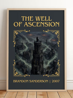 The Well of Ascension Classic Book Art Print by Brandon Sanderson – framed print leaning on a wooden floor