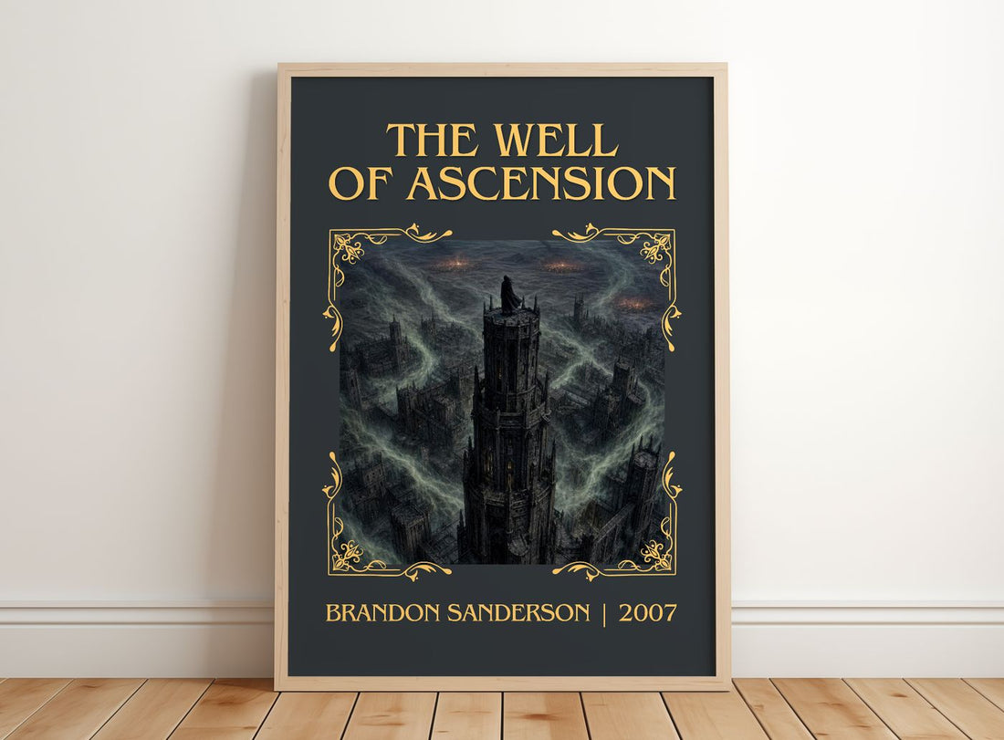The Well of Ascension Classic Book Art Print by Brandon Sanderson – framed print leaning on a wooden floor