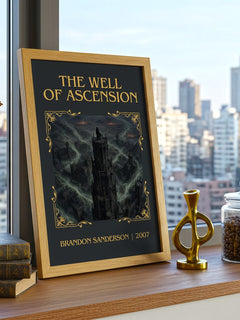 The Well of Ascension Classic Book Art Print by Brandon Sanderson – framed print on a city-view windowsill