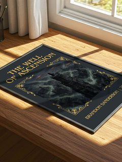 The Well of Ascension Classic Book Art Print by Brandon Sanderson – print on a sunlit desk