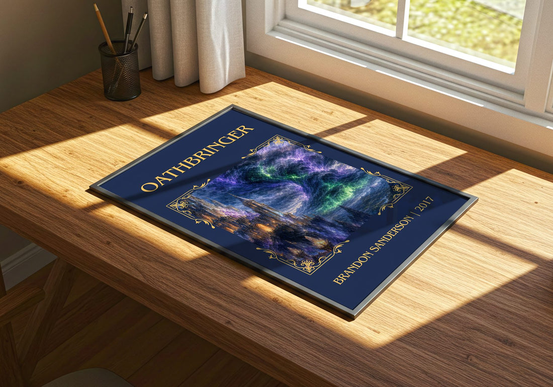 Oathbringer Classic Book Art Print by Brandon Sanderson – print on a sunlit desk