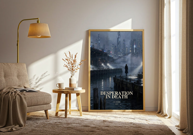 Desperation In Death watercolour print in frame leaning in hallway – thriller wall art