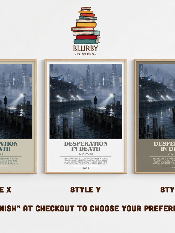 Desperation In Death bookish print in frame leaning in hallway – thriller wall art