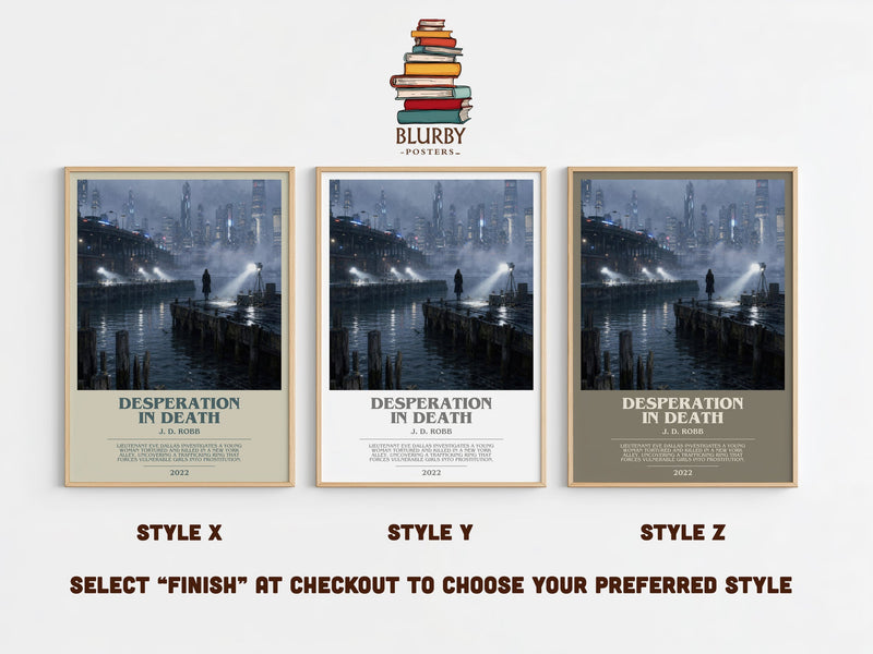 Desperation In Death bookish print in frame leaning in hallway – thriller wall art